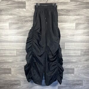 Micas‎ Pants Women's Medium Black Ruched Wide Leg Drawstring Waist Y2k Kpopstyle